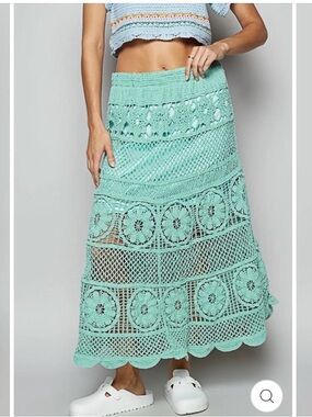 O/S POL Crochet Maxi Skirt - Mint Green Bohemian